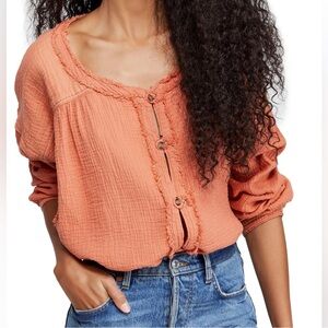 Free People moving mountains button down gauze cotton blouse Fall autumn